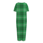 Saint Patrick's Day Tartan Print Short Sleeve Long Nightdress