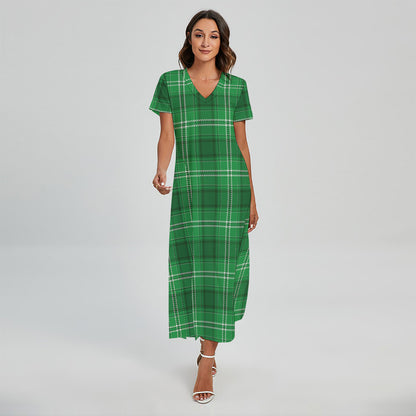 Saint Patrick's Day Tartan Print Short Sleeve Maxi Dress