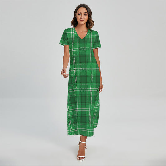 Saint Patrick's Day Tartan Print Short Sleeve Maxi Dress