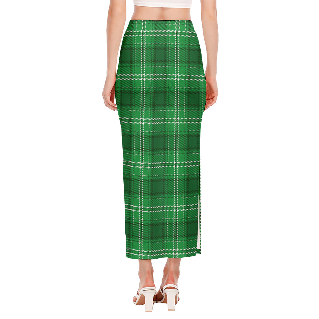 Saint Patrick's Day Tartan Print Side Slit Maxi Skirt