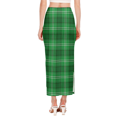 Saint Patrick's Day Tartan Print Side Slit Maxi Skirt