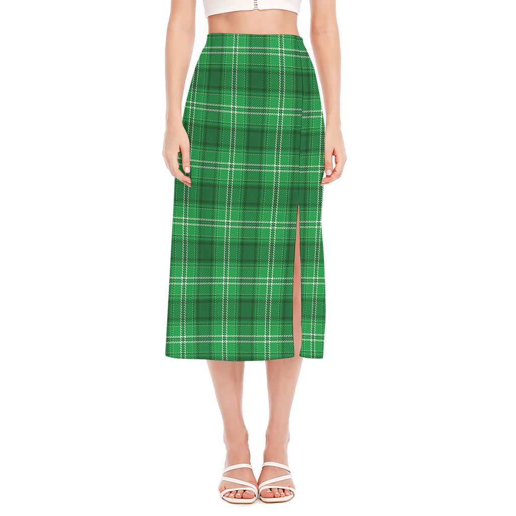 Saint Patrick's Day Tartan Print Side Slit Midi Skirt