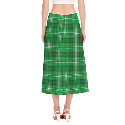 Saint Patrick's Day Tartan Print Side Slit Midi Skirt