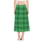 Saint Patrick's Day Tartan Print Side Slit Midi Skirt