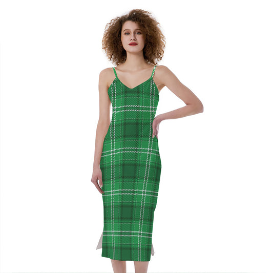 Saint Patrick's Day Tartan Print Slim Fit Midi Cami Dress