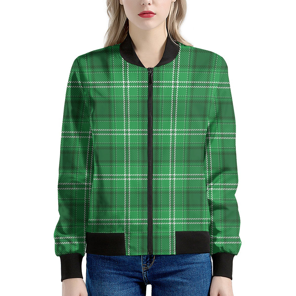 Saint Patrick's Day Tartan Print Women's Bomber Jacket