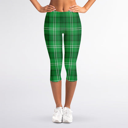 Saint Patrick's Day Tartan Print Women's Capri Leggings