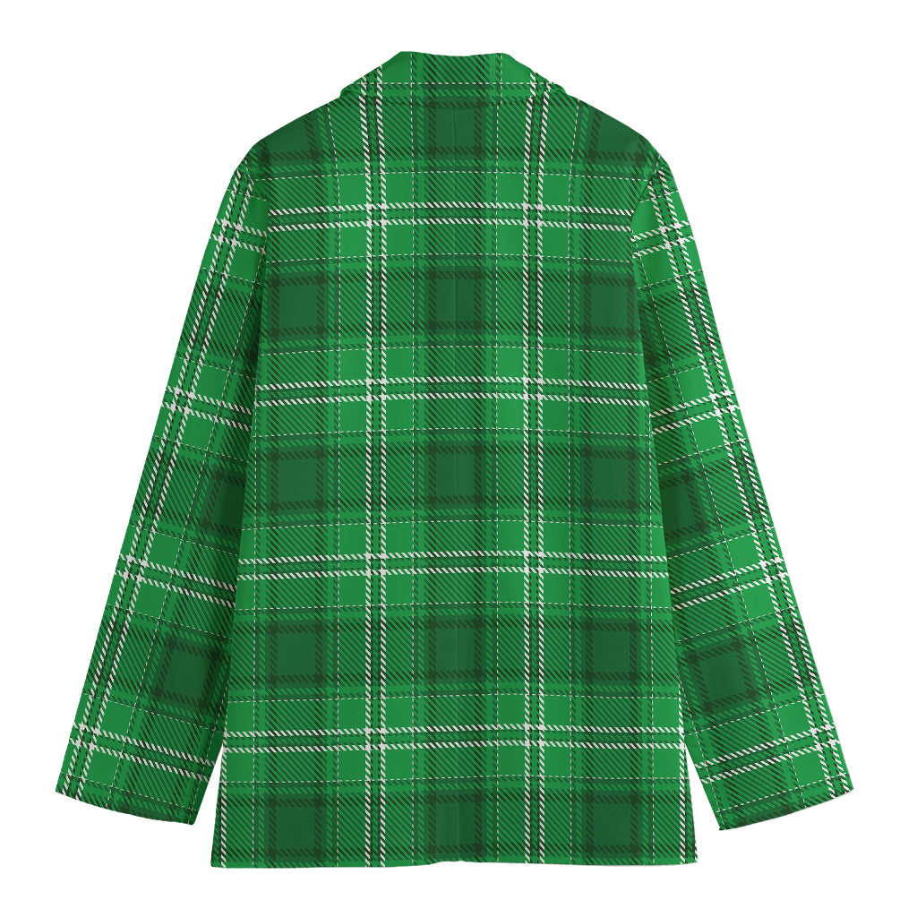 Saint Patrick's Day Tartan Print Women's Cotton Blazer