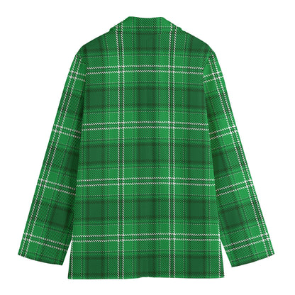 Saint Patrick's Day Tartan Print Women's Cotton Blazer