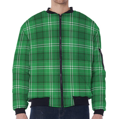 Saint Patrick's Day Tartan Print Zip Sleeve Bomber Jacket