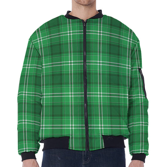 Saint Patrick's Day Tartan Print Zip Sleeve Bomber Jacket
