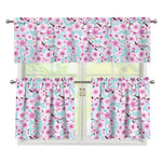 Sakura Cherry Blossom Pattern Print 3 Piece Kitchen Curtains