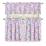 Sakura Cherry Blossom Pattern Print 3 Piece Kitchen Curtains