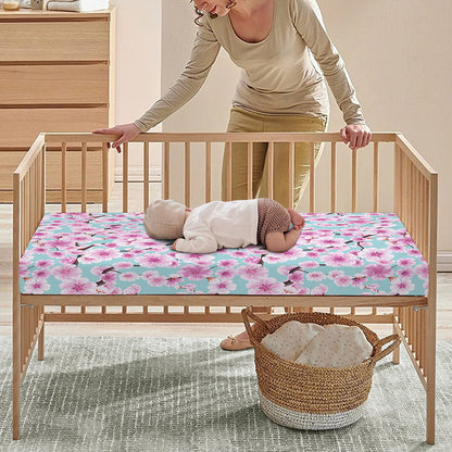 Sakura Cherry Blossom Pattern Print Baby Crib Sheet