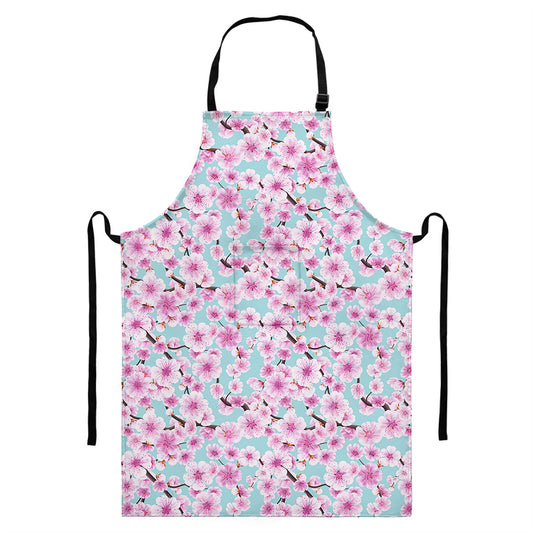 Sakura Cherry Blossom Pattern Print Bib Apron With Pocket