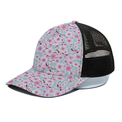 Sakura Cherry Blossom Pattern Print Black Mesh Trucker Cap