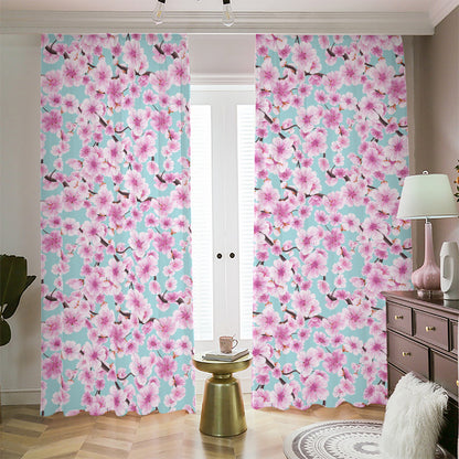 Sakura Cherry Blossom Pattern Print Blackout Pencil Pleat Curtains