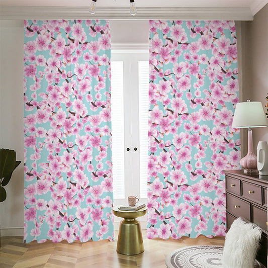 Sakura Cherry Blossom Pattern Print Blackout Pencil Pleat Curtains