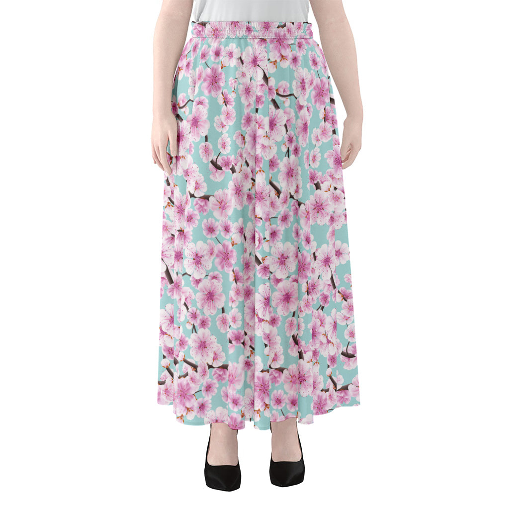 Sakura Cherry Blossom Pattern Print Chiffon Maxi Skirt