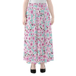 Sakura Cherry Blossom Pattern Print Chiffon Maxi Skirt