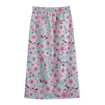 Sakura Cherry Blossom Pattern Print Cotton Front Slit Maxi Skirt