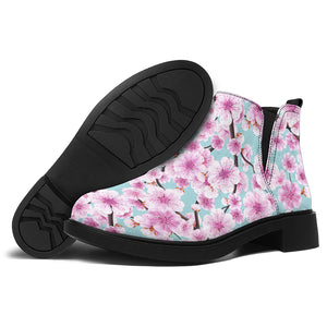 Sakura Cherry Blossom Pattern Print Flat Ankle Boots