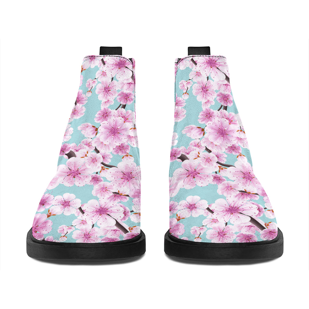 Sakura Cherry Blossom Pattern Print Flat Ankle Boots