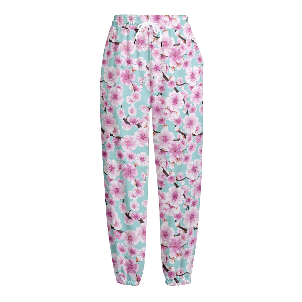 Sakura Cherry Blossom Pattern Print Fleece Lined Knit Pants