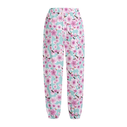 Sakura Cherry Blossom Pattern Print Fleece Lined Knit Pants