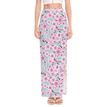Sakura Cherry Blossom Pattern Print High Slit Maxi Skirt