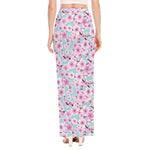 Sakura Cherry Blossom Pattern Print High Slit Maxi Skirt