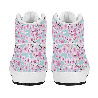 Sakura Cherry Blossom Pattern Print High Top Leather Sneakers