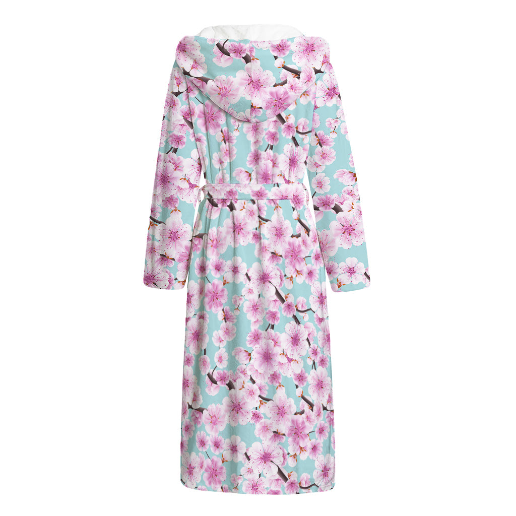 Sakura Cherry Blossom Pattern Print Hooded Bathrobe