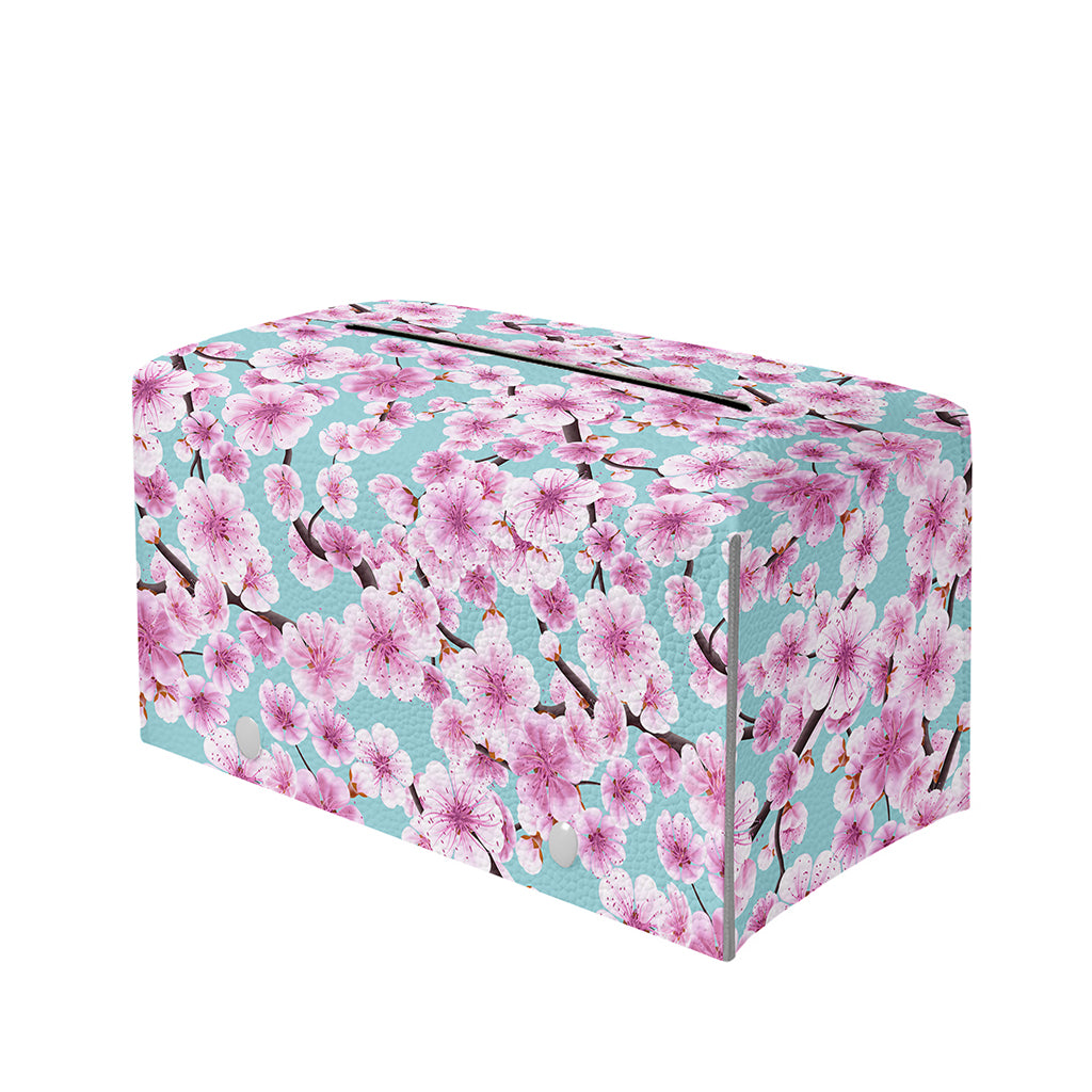 Sakura Cherry Blossom Pattern Print Leather Tissue Box Cover