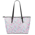 Sakura Cherry Blossom Pattern Print Leather Tote Bag With Zipper