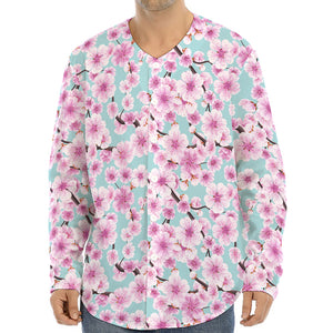 Sakura Cherry Blossom Pattern Print Long Sleeve Baseball Jersey