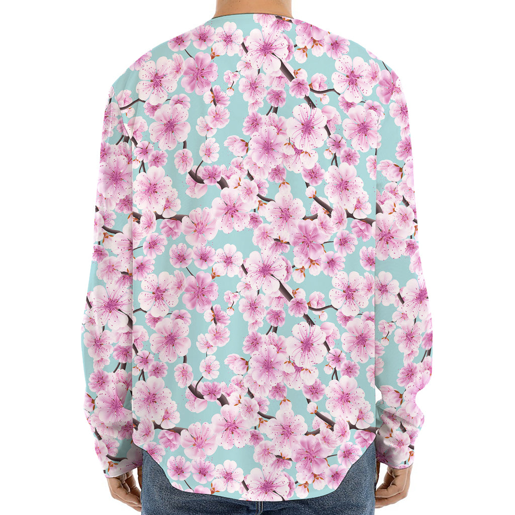 Sakura Cherry Blossom Pattern Print Long Sleeve Baseball Jersey