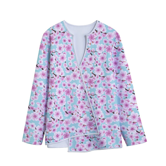 Sakura Cherry Blossom Pattern Print Long Sleeve Short Coat