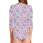 Sakura Cherry Blossom Pattern Print Long Sleeve Swimsuit