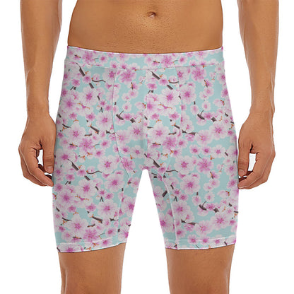 Sakura Cherry Blossom Pattern Print Men's Long Boxer Briefs