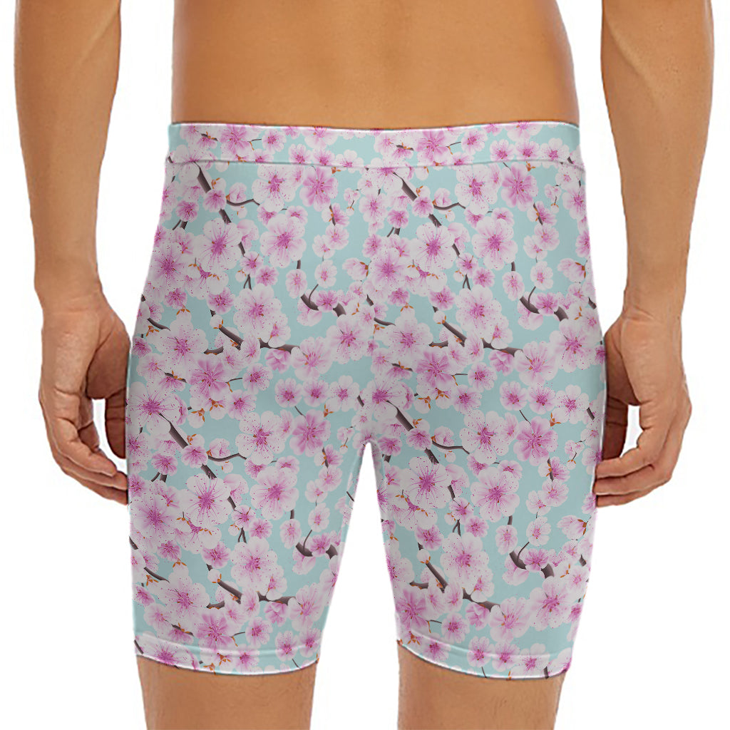 Sakura Cherry Blossom Pattern Print Men's Long Boxer Briefs