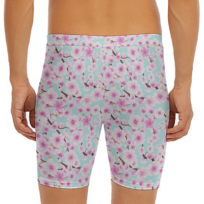 Sakura Cherry Blossom Pattern Print Men's Long Boxer Briefs