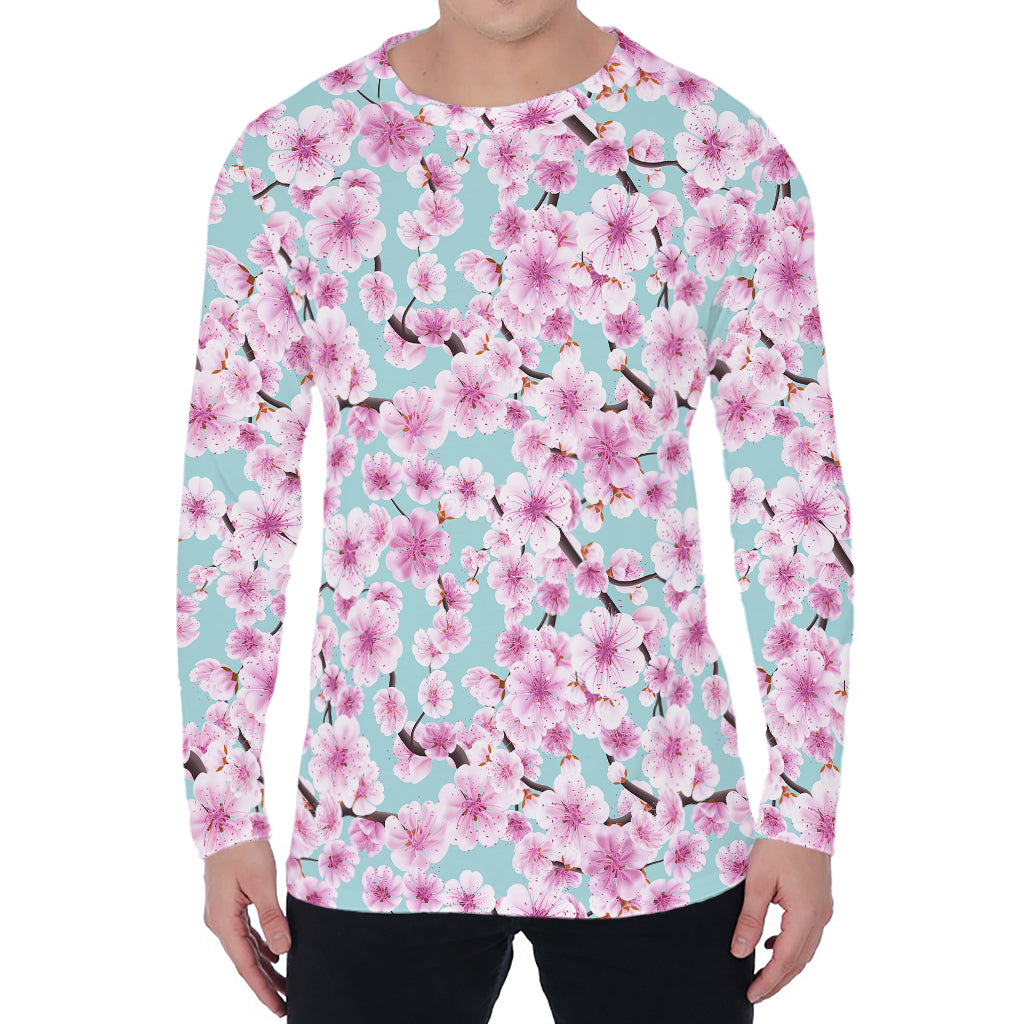 Sakura Cherry Blossom Pattern Print Men's Long Sleeve T-Shirt