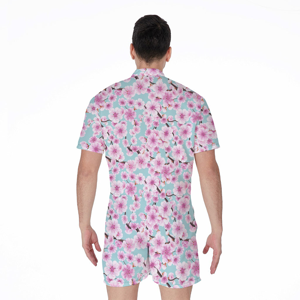 Sakura Cherry Blossom Pattern Print Men's Rompers