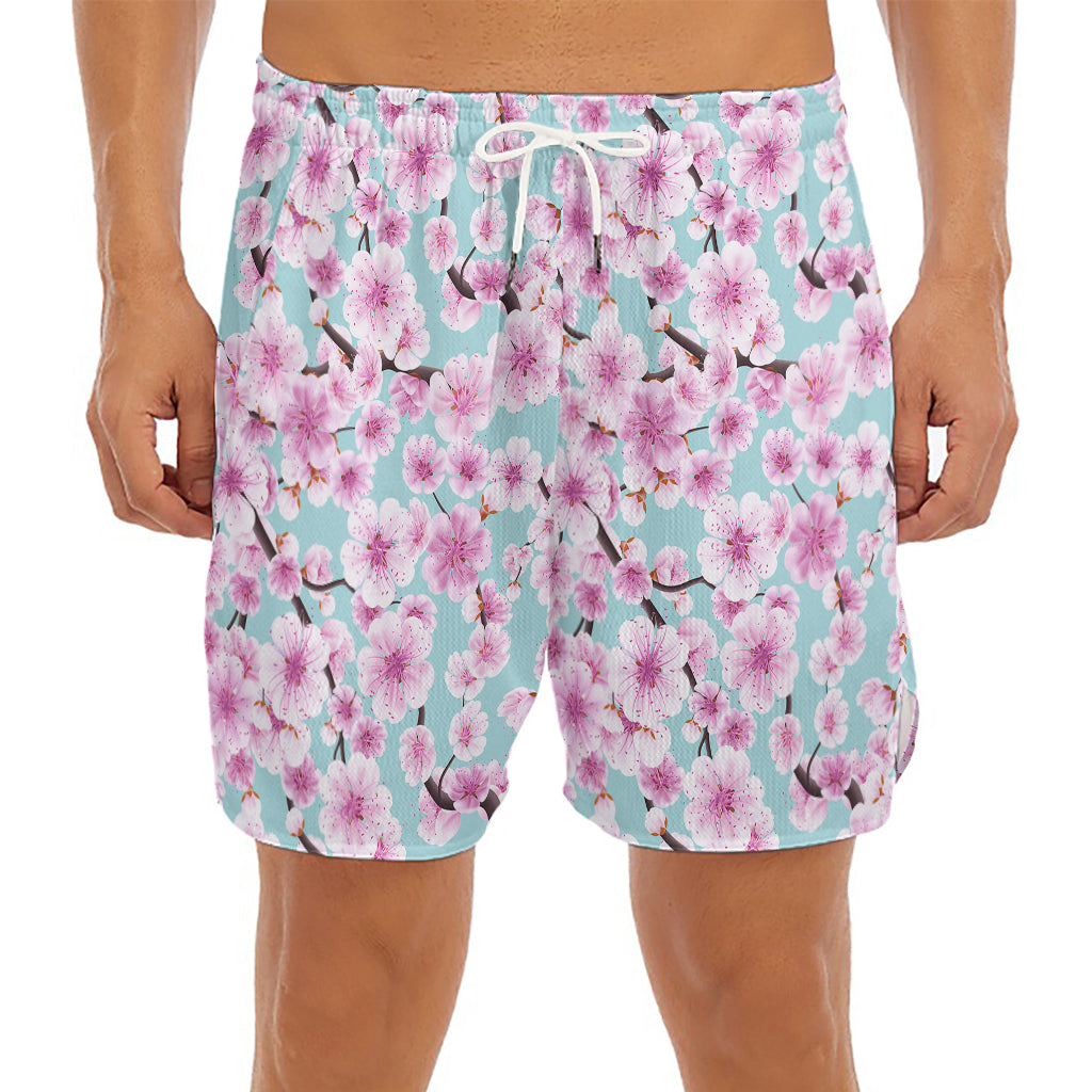Sakura Cherry Blossom Pattern Print Men's Split Running Shorts