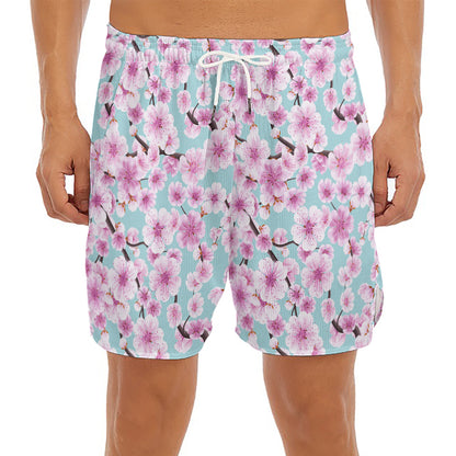 Sakura Cherry Blossom Pattern Print Men's Split Running Shorts