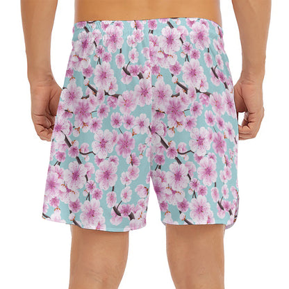 Sakura Cherry Blossom Pattern Print Men's Split Running Shorts