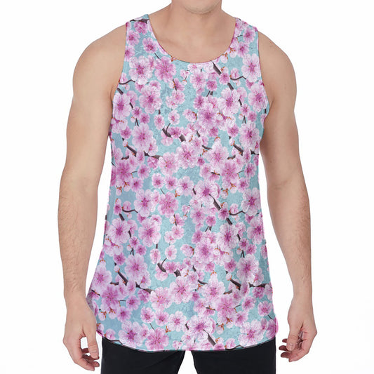 Sakura Cherry Blossom Pattern Print Men's Velvet Tank Top