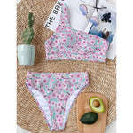 Sakura Cherry Blossom Pattern Print One Shoulder Bikini Top
