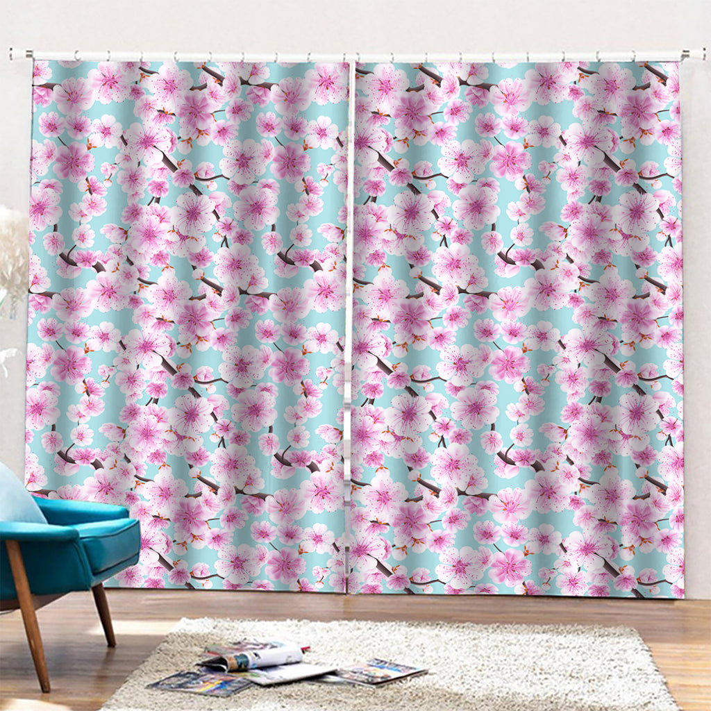 Sakura Cherry Blossom Pattern Print Pencil Pleat Curtains